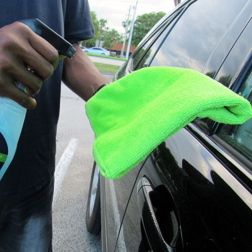 waterless car wash uses high lubricity sprays to polish and wash the vehicle's bodywork.