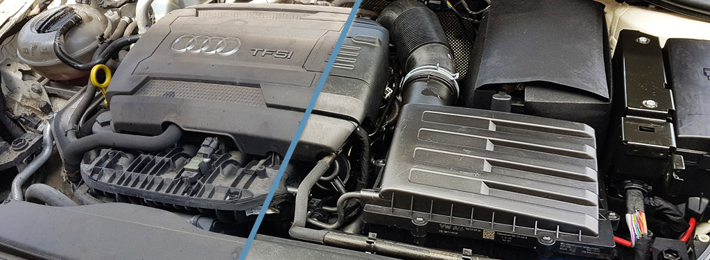 Interior Cleaner & Dressing can be used to rejuvenate engine bay plastics.