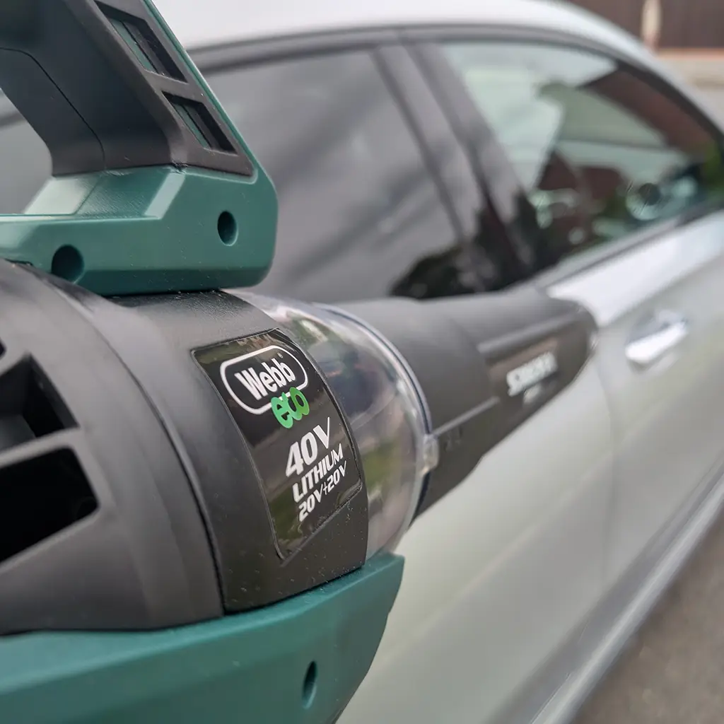 Text: Webb Eco X-SERIES cordless blower fully assembled