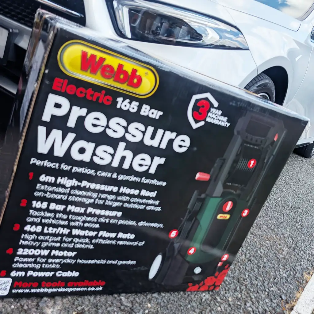 Webb WEPW2200 165 bar pressure washer positioned on a driveway ready for use
